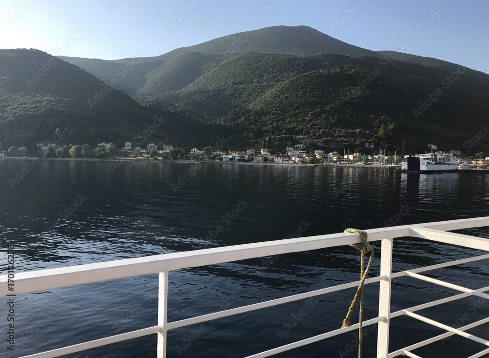 The port of Sami in Cephalonia or Kefalonia, Greece, seen by a boat.