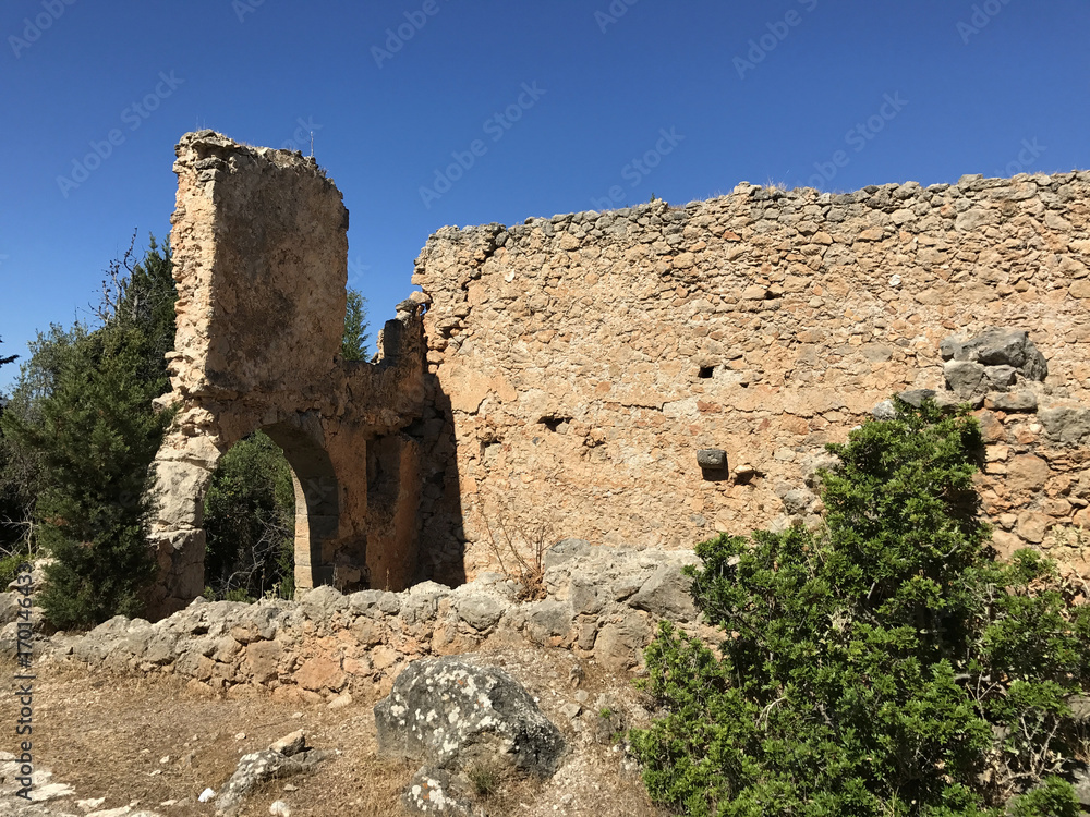 Ruins of the Venetian castle of Assos in Cephalonia or Kefalonia, Greece