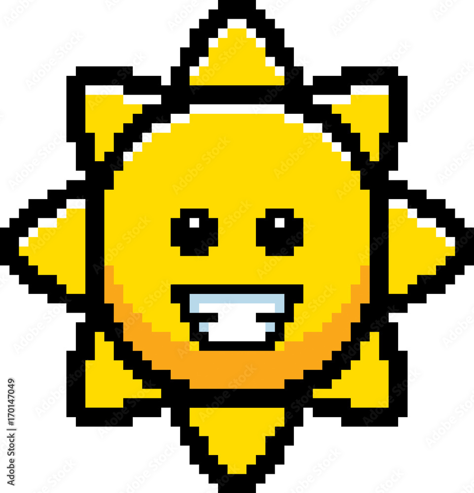 Obraz premium Smiling 8-Bit Cartoon Sun