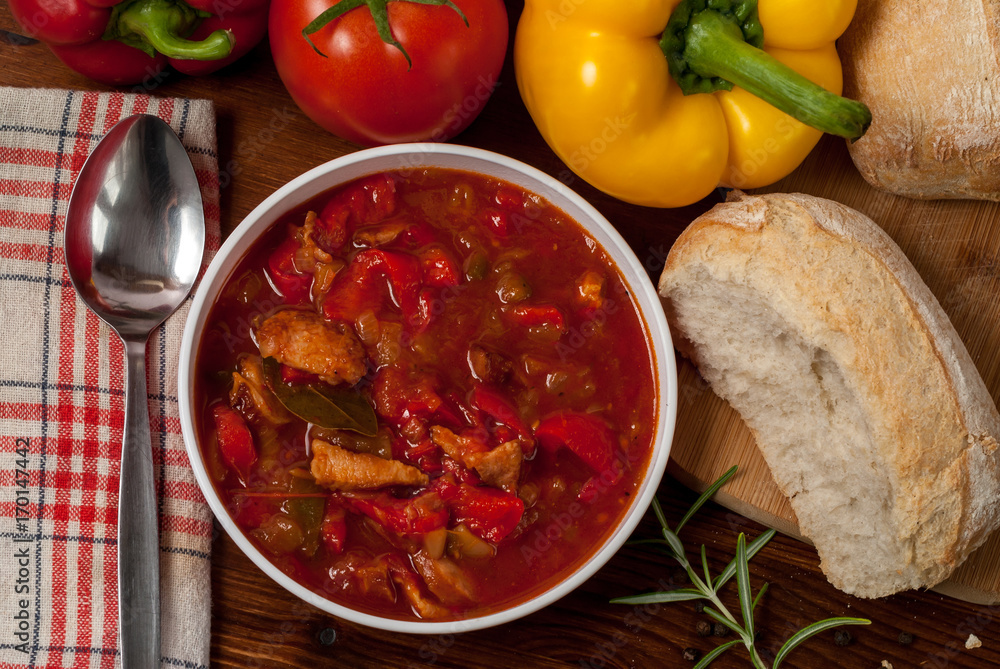 Leczo, tomato paprika soup and sausage Leczo, tomato paprika soup and sausage