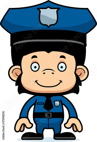 Cartoon Smiling Police Officer Chimpanzee