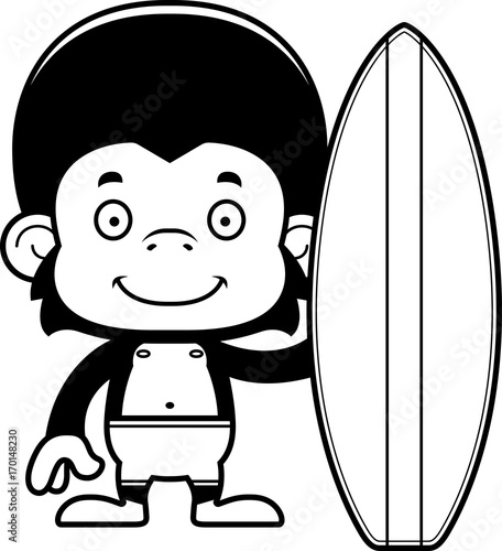 Cartoon Smiling Surfer Chimpanzee