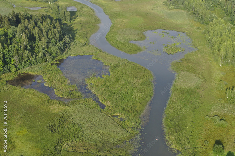 Aerial view - Wetlands near Moscow in Russia.