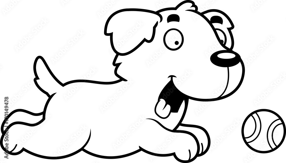Fototapeta premium Cartoon Golden Retriever Chasing Ball