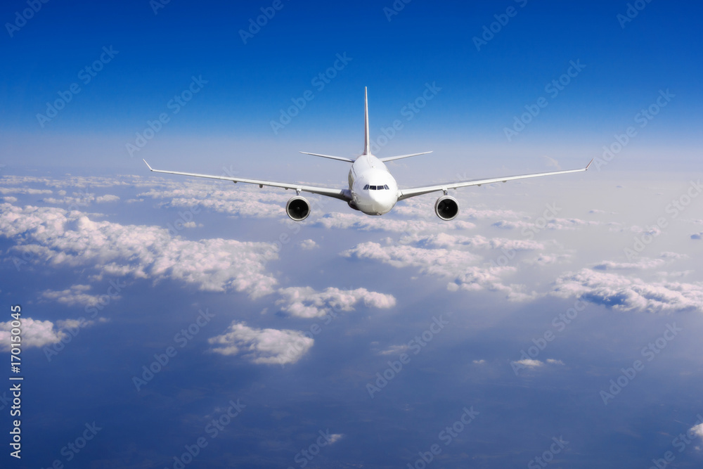 Fototapeta premium aeroplane flying above clouds. Passenger Airliner flying