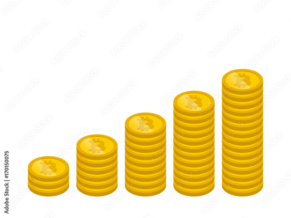 stacks of golden bitcoins cryptocurrency on white background stacks of golden bitcoins cryptocurrency on white background