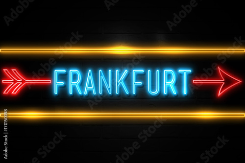 Frankfurt  - fluorescent Neon Sign on brickwall Front view