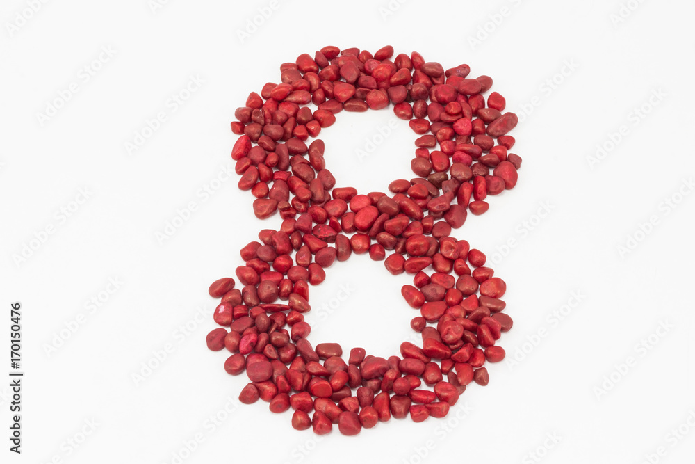 The number eight, made by red stones. The number eight, made by red stones.