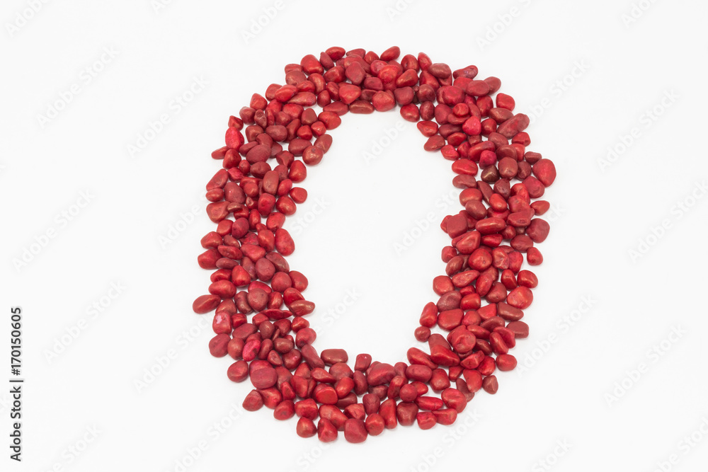 The number zero, made by red stones. The number zero, made by red stones.