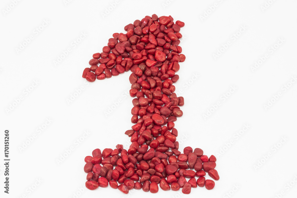 The number one, made by red stones. The number one, made by red stones.
