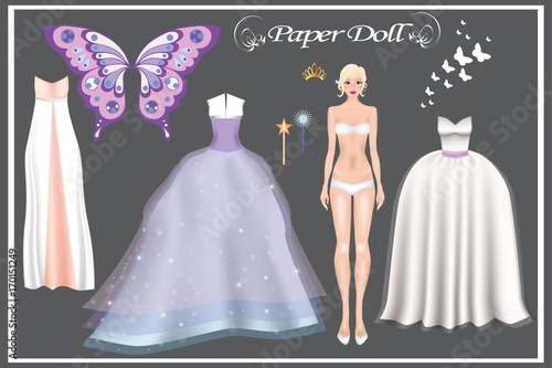 Paper Doll and beautiful ball dresses. Body templates.