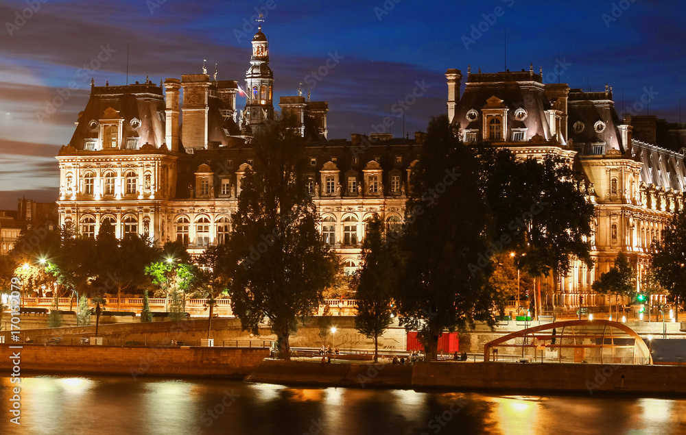 City Hall of Paris at night ,France.