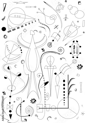 abstract  composition ,fancy curved shapes black  on white background