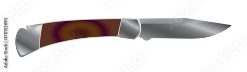 Vector illustration of pocket knife with wooden handle isolated on the white background