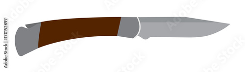 Vector illustration of flat pocket knife with wooden handle isolated on the white background
