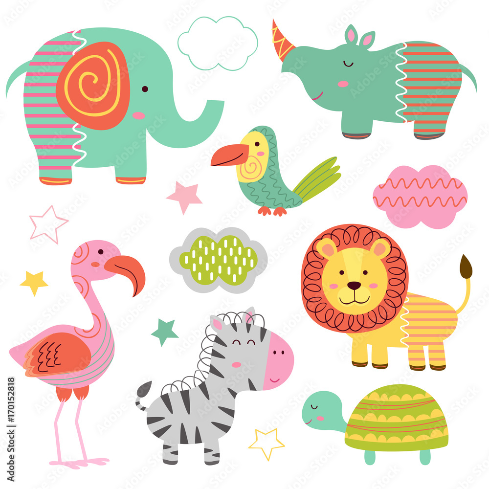 set of isolated baby jungle animals part 2 - vector illustration, eps set of isolated baby jungle animals part 2 - vector illustration, eps
