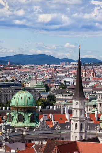 Photography Austria, Vienna, capital city cityscape with dome of Hofburg Palace and tower of St
