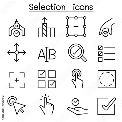 Selection icon set in thin line style