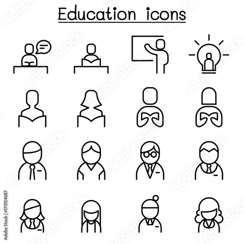 Education & Learning icon set in thin line style