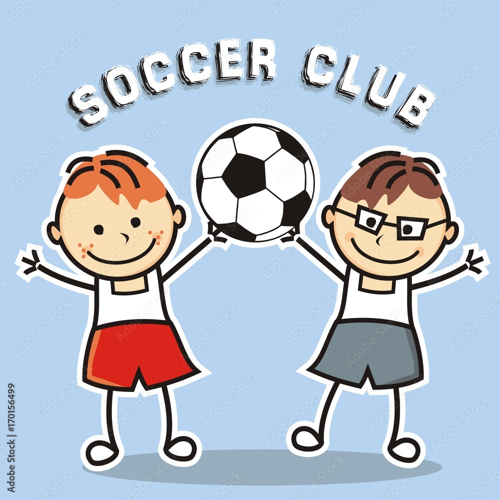 soccer club, boys and soccer ball, vector icon, banner soccer club, boys and soccer ball, vector icon, banner