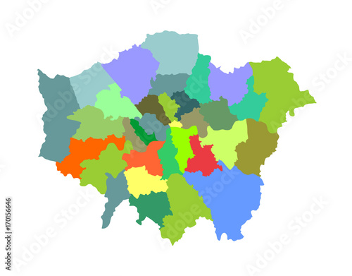 Greater London vector silhouette map isolated on white background. London map of main town in United Kingdom and in England country. 