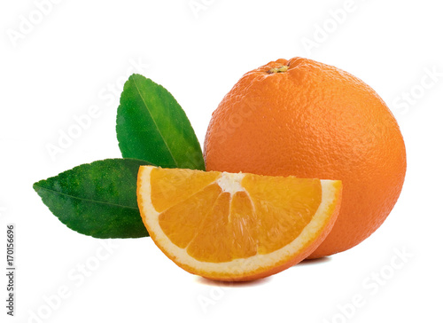 Fototapeta Naklejka Na Ścianę i Meble -  Isolated oranges. Group of fresh orange fruits with leaves