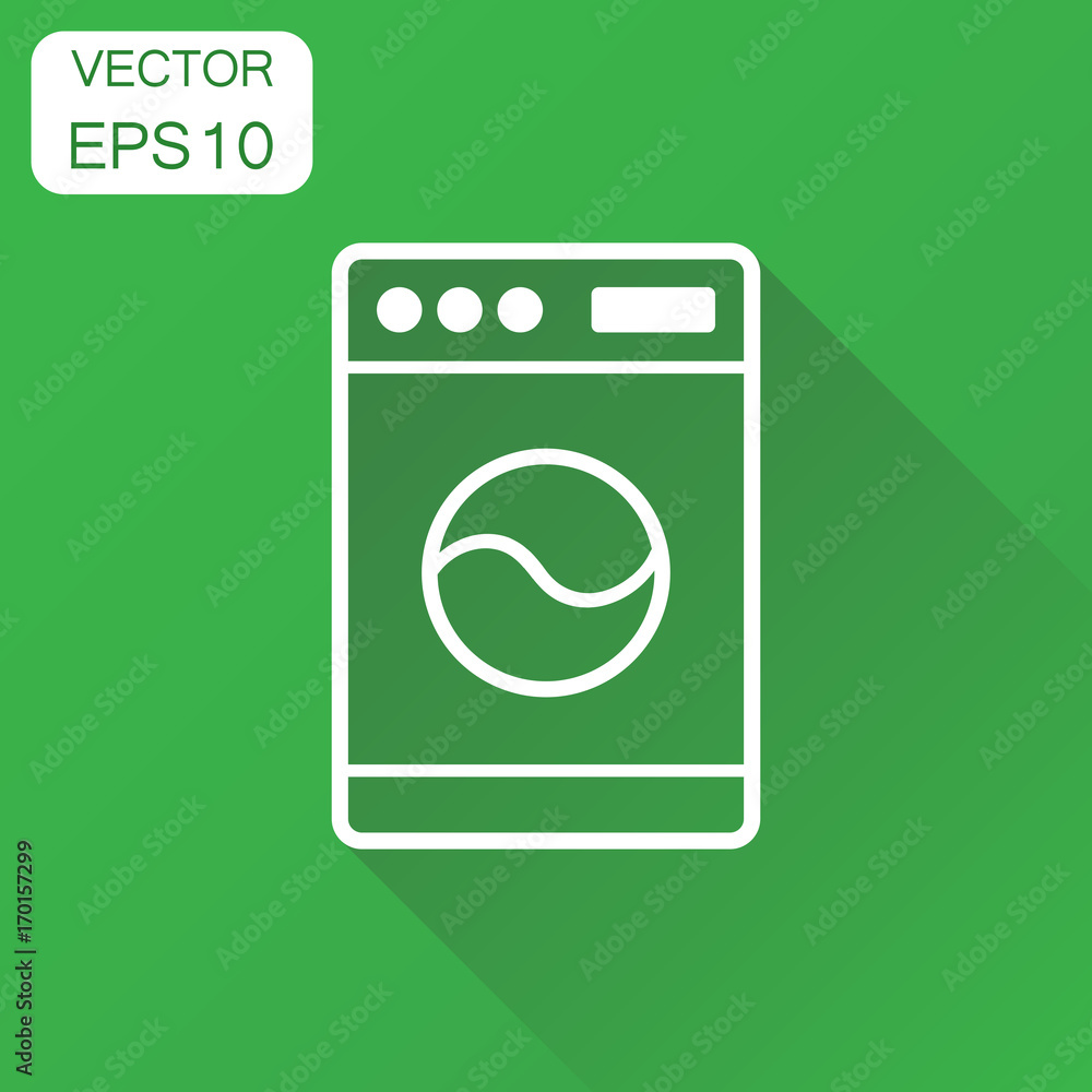 Washer icon. Business concept laundress pictogram. Vector illustration on green background with long shadow