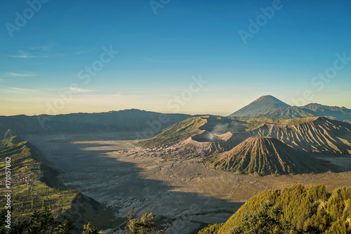 Mount Bromo volcano (Gunung Bromo) during sunrise from viewpoint on Mount Penanjakan.