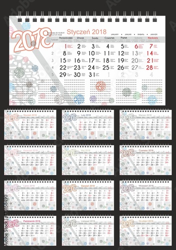 Calendar 2018 Kalendarz 2018 vector