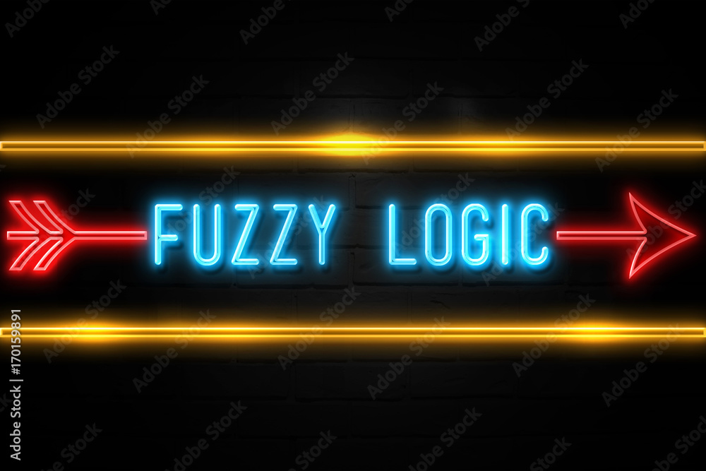 Fototapeta premium Fuzzy Logic - fluorescent Neon Sign on brickwall Front view