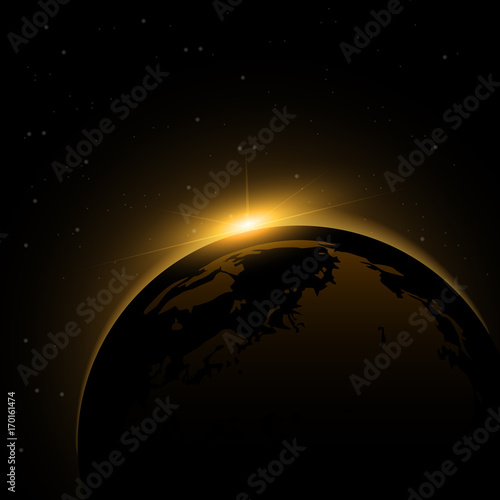 The planet Earth from the space and moon shine. Vector