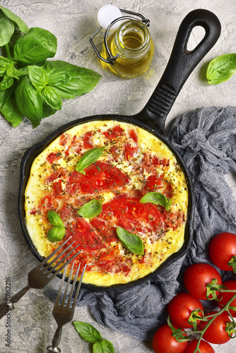 Omelet with tomato.Top view.