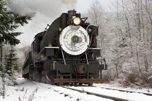 Steam train in snow