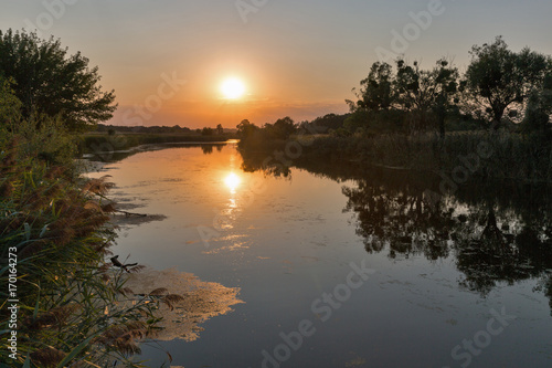 Ros river sunset landscape, Ukraine.