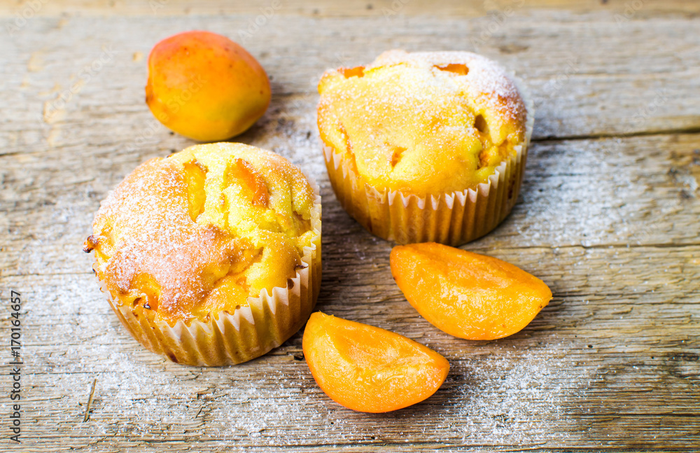 Homemade apricot muffins with fruit