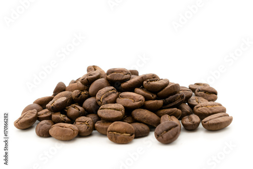 Coffee beans on a white