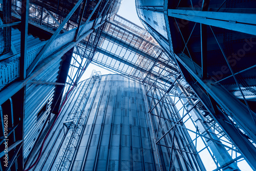 Modern silos for storing grain harvest. Agriculture.