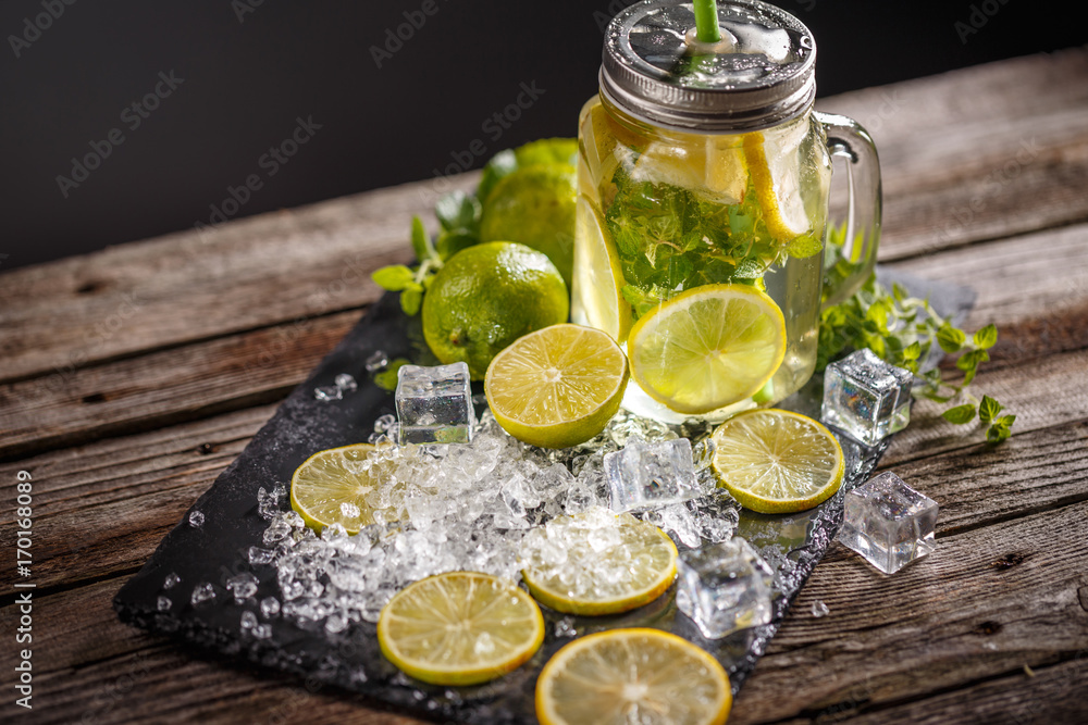 Jar glass of homemade lemonade Jar glass of homemade lemonade