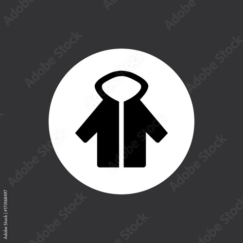 Jacke - Icon, Symbol, Piktogramm, Bildmarke, grafisches Element - schwarz, Hintergrund Rahmen, rund, grau, dunkel - Web, Druck - Vektor