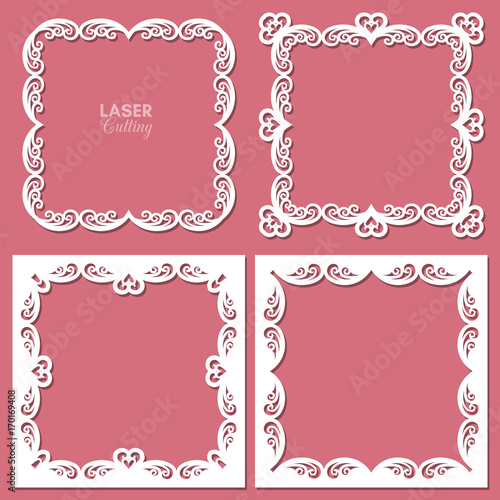 Laser cut vector frame collection with swirls and hearts, vector ornament, vintage frame. May be used for laser cutting. Photo frames with lace for paper cutting. Scrapbooking chipboard.