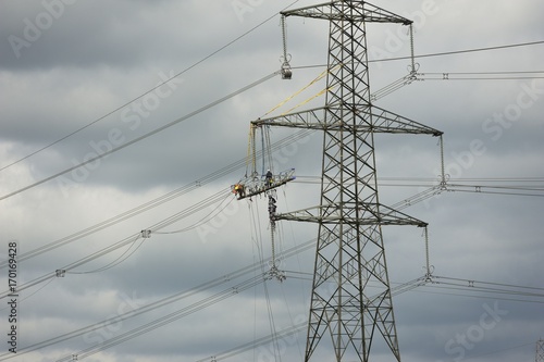 overhead power lines being changed