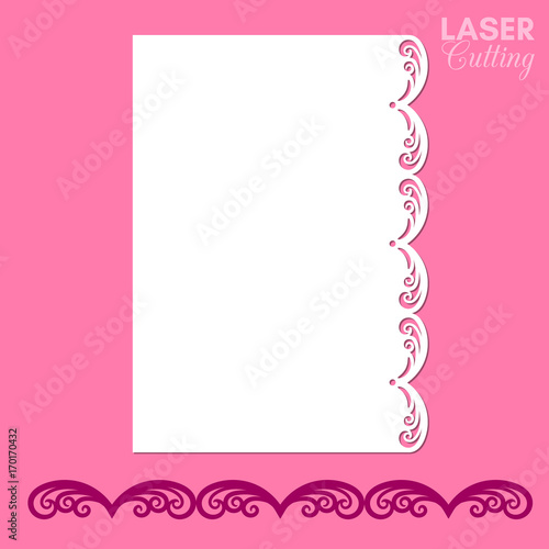 Paper greeting card with lace border. Cut out template for cutting. Suitable for laser cutting. Lace border, chipboard template.