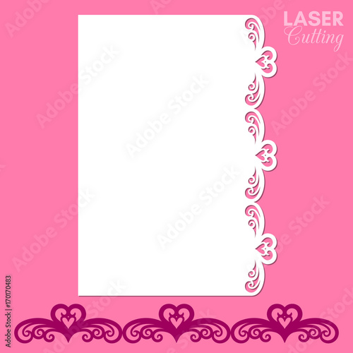 Paper greeting card with lace border. Cut out template for cutting. Suitable for laser cutting. Lace border, chipboard template.