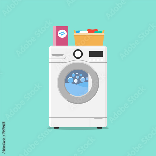 Washing machine flat design style. Vector illustration