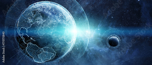Fototapeta Naklejka Na Ścianę i Meble -  Global network and datas exchanges over the planet Earth 3D rendering