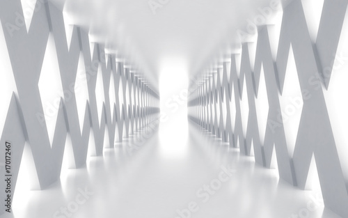 White corridor with lights. 3d rendered image