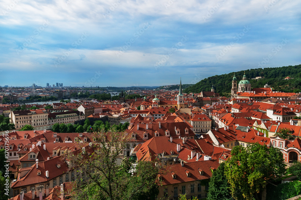 Beautiful cityscape of Prague with cathedral of St. Nicholas