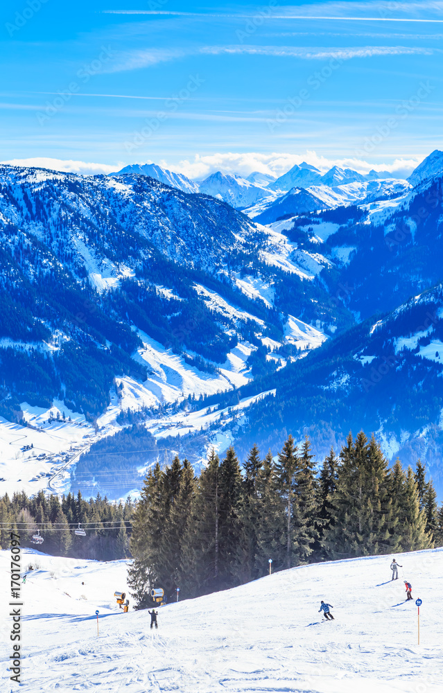 On the slopes of the ski resort Brixen im Thalef. Tyrol, Austria