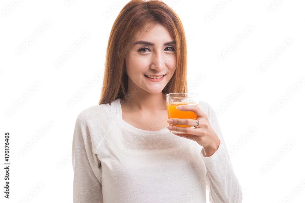 Young Asian woman drink orange juice. Young Asian woman drink orange juice.