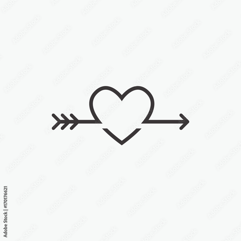 Decorative icon for Valentine's Day. Graphic romantic element Heart and arrow. Logo love vector illustration Decorative icon for Valentine's Day. Graphic romantic element Heart and arrow. Logo love vector illustration